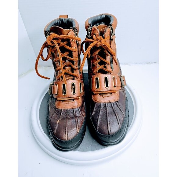 Ralph Lauren Brown & Tan Leather Duck Boots 8.5 B Womens - Picture 1 of 8